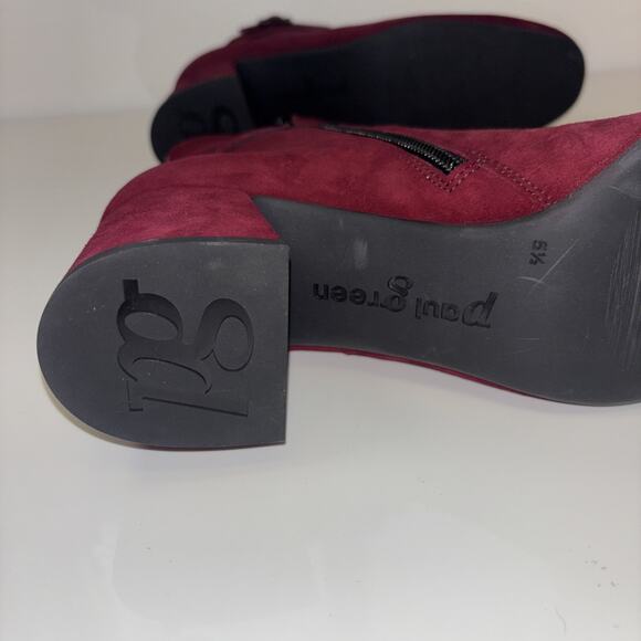 Paul Green Sydney Bootie Women Sz 8 Bordo Suede Leather Red SideZip Designer NEW - Picture 8 of 10